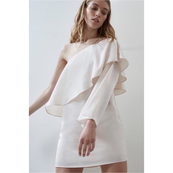 NWT C/MEO One Shoulder Flared Sleeve Mini Dress S - Picture 7 of 11